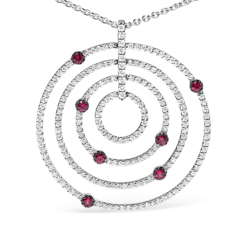 Bids.com 18K White Gold 2 1/6 Cttw Pave Set Diamonds and Red Ruby Openwork Circles 18" Pendant Necklace  (G-H Color, SI2-I1 Clarity) - Adjustable up to 16" - 18" Necklaces
