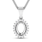 Bids.com 0.13 Carat Genuine White Diamond 14K White Gold Semi Mount Pendant - holds 8x6mm Oval Gemstone Pendants