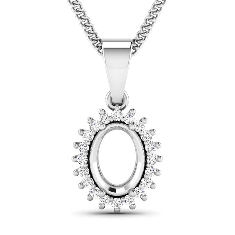 Bids.com 0.13 Carat Genuine White Diamond 14K White Gold Semi Mount Pendant - holds 8x6mm Oval Gemstone Pendants