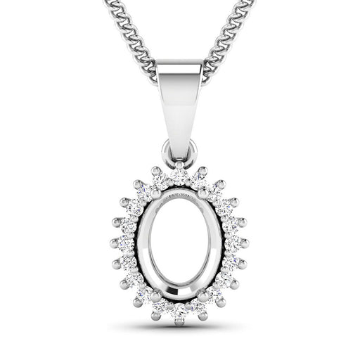Bids.com 0.13 Carat Genuine White Diamond 14K White Gold Semi Mount Pendant - holds 8x6mm Oval Gemstone Pendants