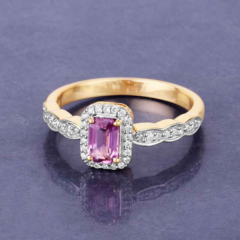 Bids.com 0.80 Carat Genuine Pink Sapphire and White Diamond 14K Yellow Gold Ring Rings
