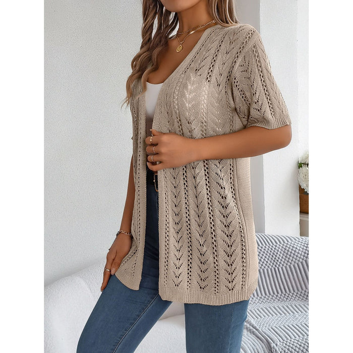 Openwork Open Front Half Sleeve Cardigan