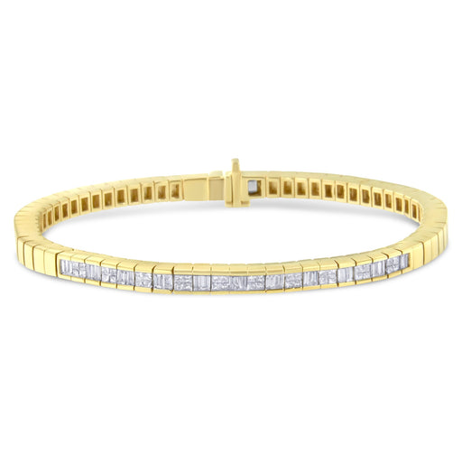Bids.com 14K Yellow Gold 1-1/10 Cttw Princess & Baguette Cut Diamond 7" Alternating Stone Eternity Tennis Bracelet (G-H Color, VS1-VS2 Clarity) Bracelets