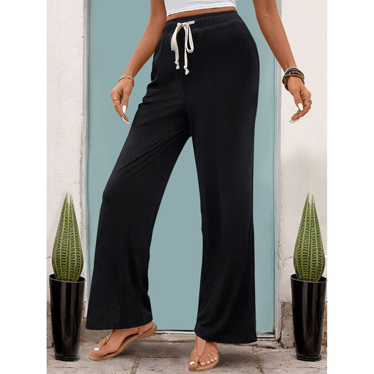 Drawstring High Waist Straight Pants