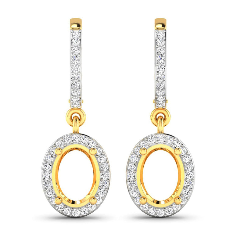 Bids.com 0.32 Carat Genuine White Diamond 14K Yellow Gold Semi Mount Earrings - holds 8x6mm Oval Gemstones Earrings