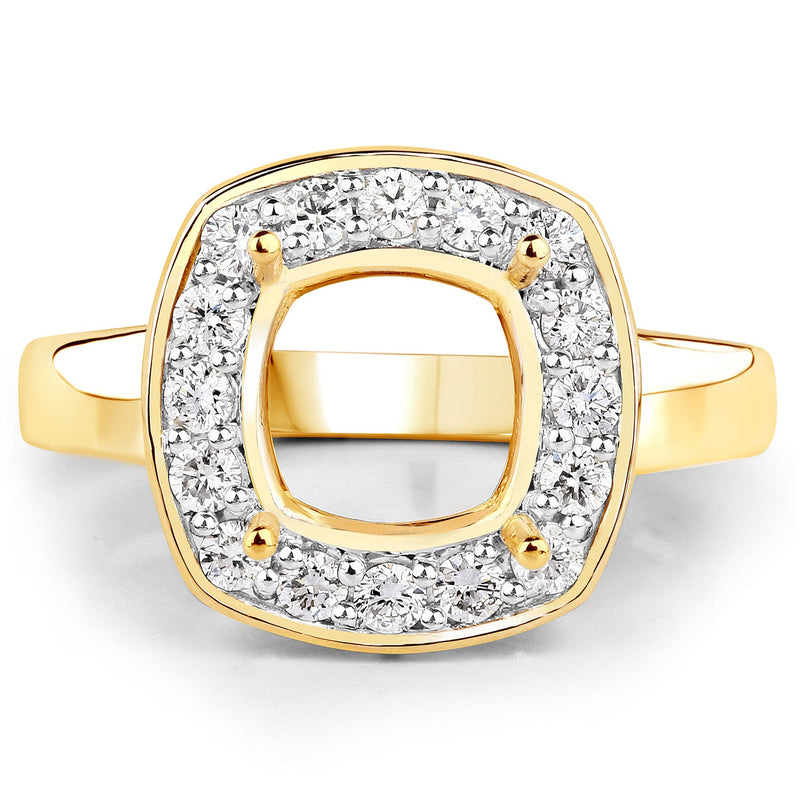 Bids.com 0.48 Carat Genuine White Diamond 14K Yellow Gold Semi Mount Ring - holds 8x8mm Cushion Gemstone Rings