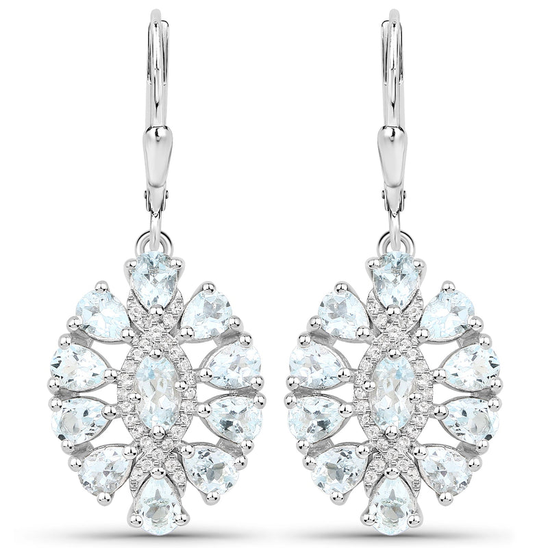 Bids.com 2.93 Carat Genuine Aquamarine and White Topaz .925 Sterling Silver Earrings Earrings