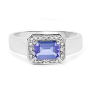 Bids.com 1.12 Carat Genuine Tanzanite and White Topaz .925 Sterling Silver Ring Rings