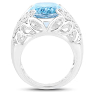 Bids.com 11.29 Carat Genuine Blue Topaz and White Topaz .925 Sterling Silver Ring Rings