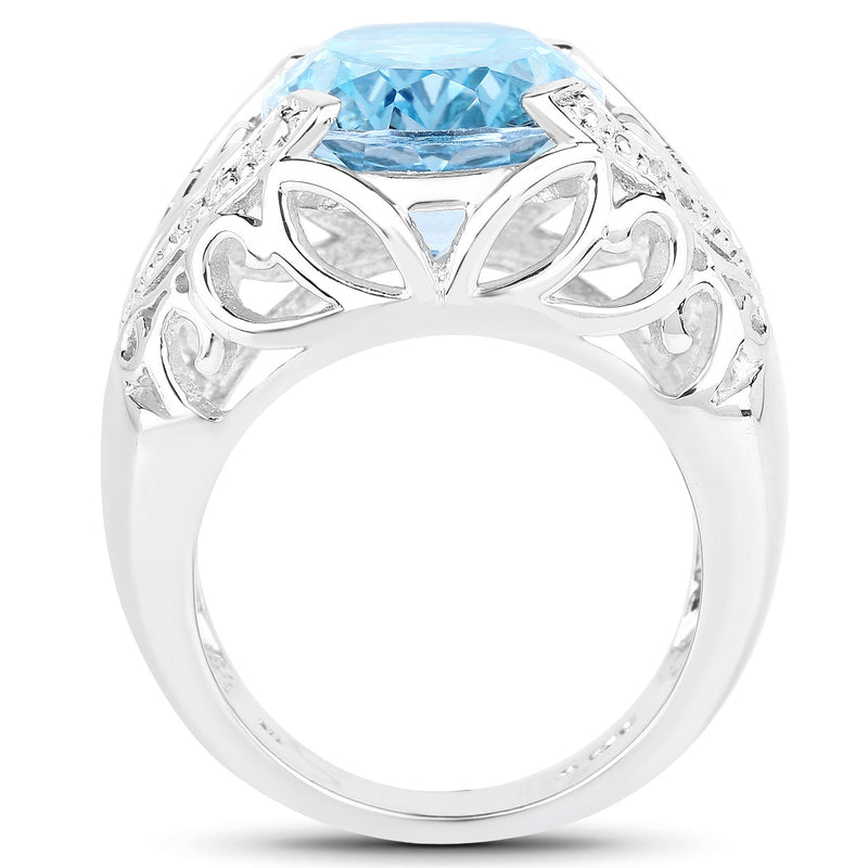 Bids.com 11.29 Carat Genuine Blue Topaz and White Topaz .925 Sterling Silver Ring Rings