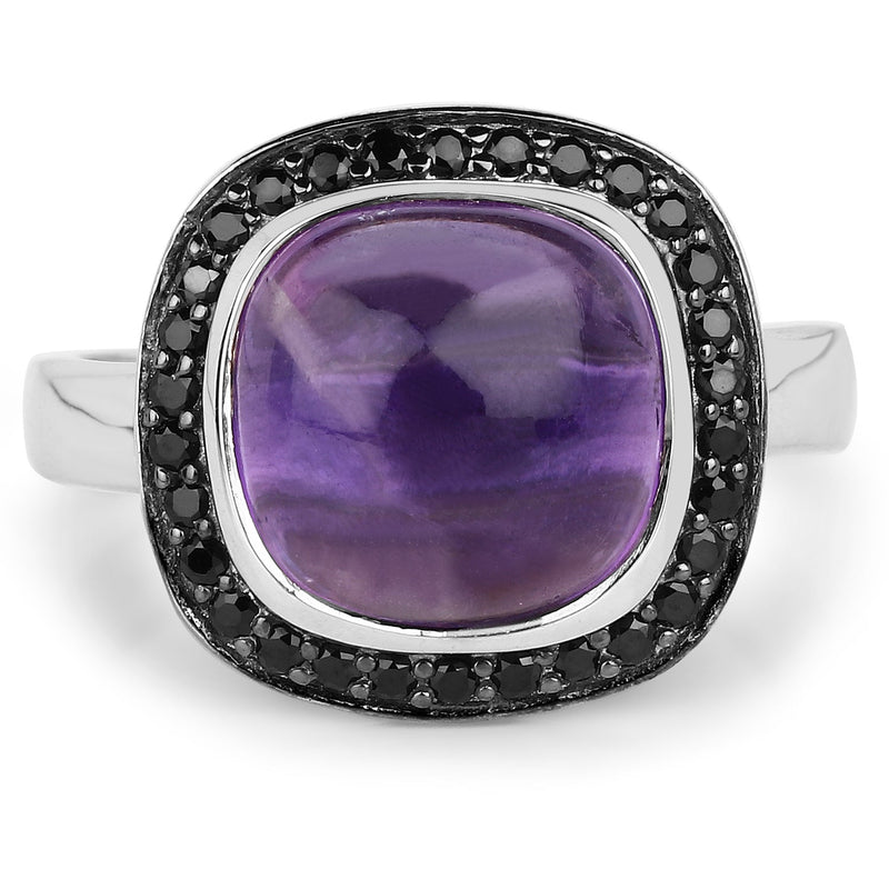 Bids.com 5.25 Carat Genuine Amethyst & Black Spinel .925 Sterling Silver Ring Rings