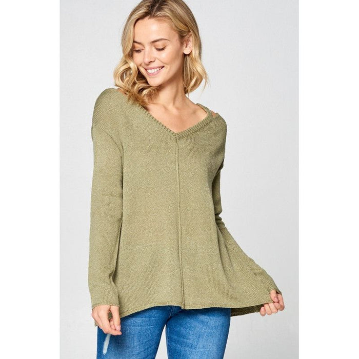 SOLID LIGHT KNIT V NECK SWEATER