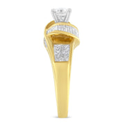 Bids.com 14K Two-Toned Gold Round, Baguette and Princess Cut Diamond Ring (1 1/8 Cttw, H-I Color, SI2-I1 Clarity) - Size 6 Rings