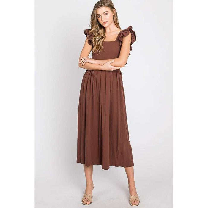 Linen Ruffle Mid Dress