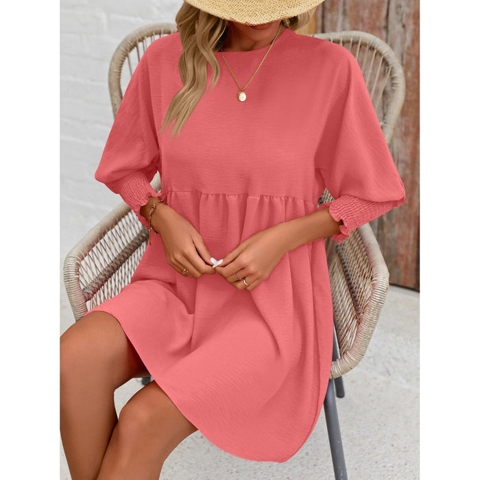 Round Neck Lantern Sleeve Mini Dress