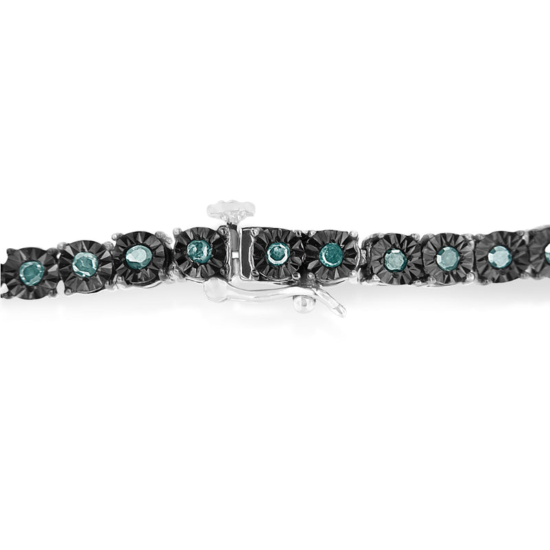 Bids.com Black Rhodium Plated .925 Sterling Silver 1.0 Cttw Diamond Miracle Tennis Bracelet (Enhanced Blue Color, I3 Clarity) - 7" Bracelets