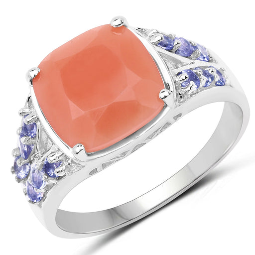Bids.com 3.97 Carat Genuine Peach Moonstone and Tanzanite .925 Sterling Silver Ring Rings
