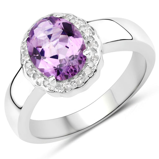 Bids.com 1.68 Carat Genuine  Amethyst and White Topaz .925 Sterling Silver Ring Rings