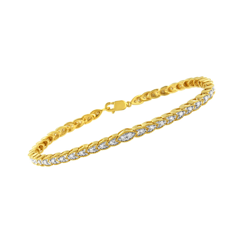 Bids.com 10K Yellow Gold Plated .925 Sterling Silver 1 cttw Prong-Set Diamond Pear Shape Link Bracelet (I-J Color, I1-I2 Clarity) - 7.25" Bracelets