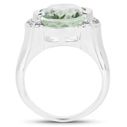 Bids.com 8.12 Carat Genuine Green Amethyst, White Topaz & White Diamond .925 Sterling Silver Ring Rings