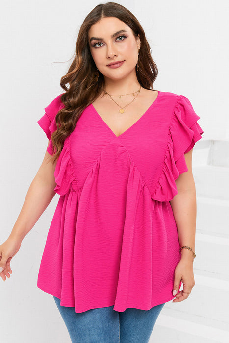 Ruffle V Neck Tie Back Tunic Top