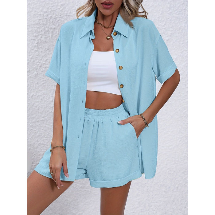 Button Up Short Sleeve Shirt and Shorts Set