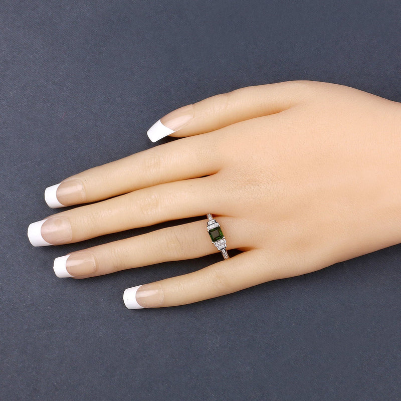 Bids.com 0.72 Carat Genuine Green Tourmaline and White Diamond 14K Yellow Gold Ring Rings