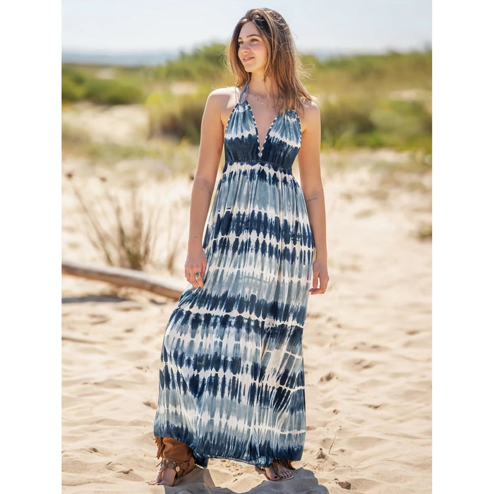 Tie-Dye Halter Neck Sleeveless Dress