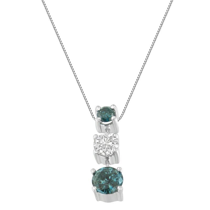 Bids.com 14K White Gold 1 1/2 Cttw Treated Blue and White Diamond 3-Stone 18" Pendant Necklace (Blue/H-I Color, I1-I2 Clarity) Necklaces