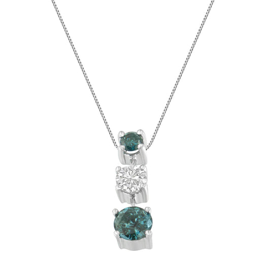 Bids.com 14K White Gold 1 1/2 Cttw Treated Blue and White Diamond 3-Stone 18" Pendant Necklace (Blue/H-I Color, I1-I2 Clarity) Necklaces