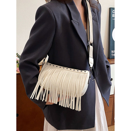 PU Leather Fringe Studded Crossbody Bag