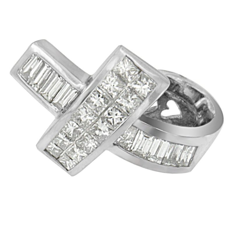 Bids.com 14K White Gold 2 cttw Princess and Baguette Cut Diamond Ribbon Pendant Necklace (H-I, SI-SI2) Necklaces