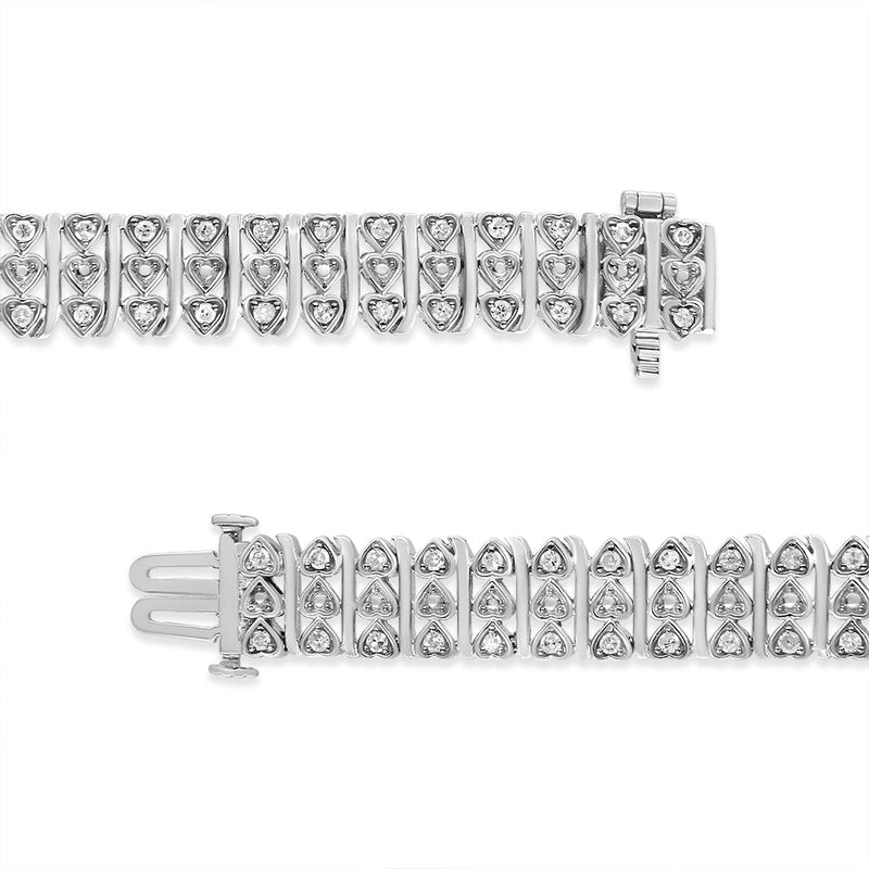 Bids.com .925 Sterling Silver 1.00 Cttw Diamond Multi Row Heart Link Bracelet (H-I Color, I1-I2 Clarity) - 7.25" Inches Bracelets
