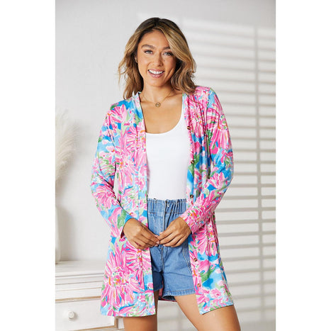 Double Take Floral Open Front Long Sleeve Cardigan