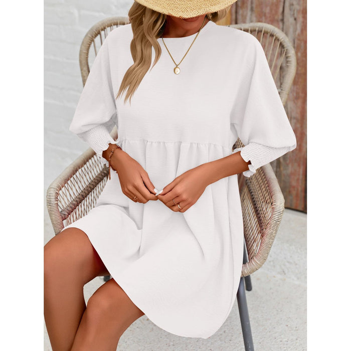 Round Neck Lantern Sleeve Mini Dress