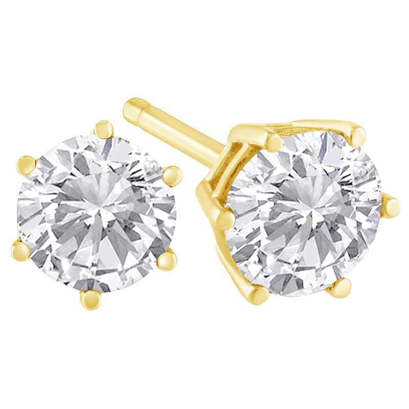 Bids.com 18K Yellow Gold 1-1/2 Cttw Round Brilliant-Cut Near Colorless Diamond Classic 6-Prong Stud Earrings (H-I Color, I1-I2 Clarity) Earrings