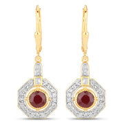 Bids.com 1.78 Carat Genuine Ruby and White Zircon .925 Sterling Silver Earrings Earrings