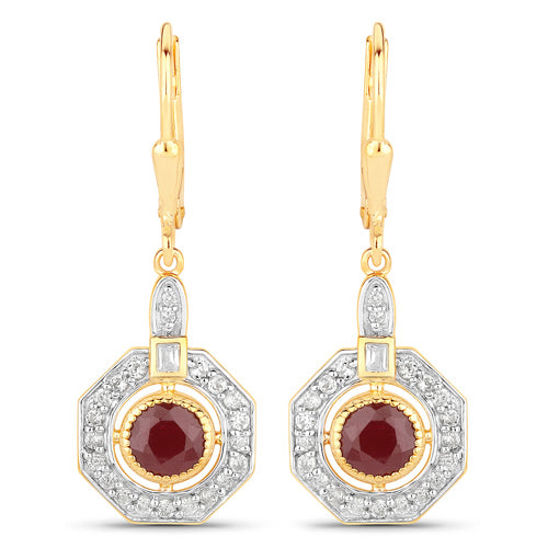 Bids.com 1.78 Carat Genuine Ruby and White Zircon .925 Sterling Silver Earrings Earrings