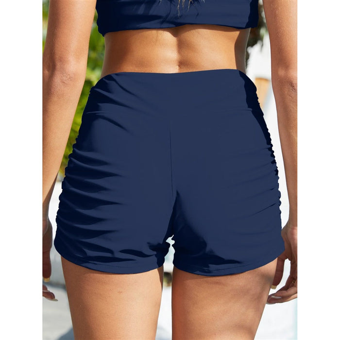 Ruched Mid-Rise Waist Swim Shorts