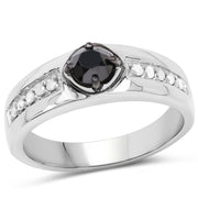 Bids.com 0.65 Carat Genuine Black Diamond and White Diamond .925 Sterling Silver Ring Rings