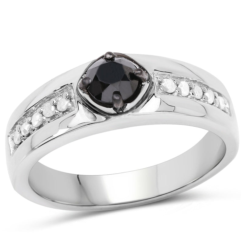 Bids.com 0.65 Carat Genuine Black Diamond and White Diamond .925 Sterling Silver Ring Rings