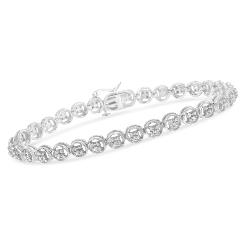 Bids.com 14K Rose Gold Over .925 Sterling Silver 1/4 Cttw Diamond 7" Open Circle Wheel Link Tennis Bracelet (I-J Color, I2-I3 Clarity) Bracelets