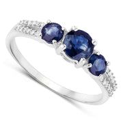 Bids.com 1.08 Carat Genuine Blue Sapphire and White Diamond 14K White Gold Ring Rings