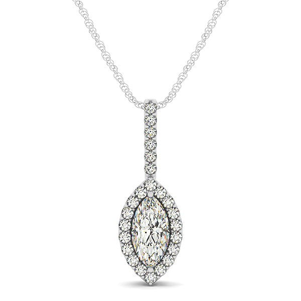 Bids.com Marquis Shape Diamond Halo Pendant in 14k White Gold (2/3 cttw) Necklaces