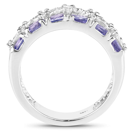 Bids.com 2.05 Carat Genuine Tanzanite and White Topaz .925 Sterling Silver Ring Rings