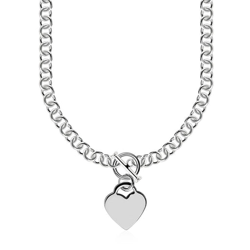 Bids.com Sterling Silver Rolo Chain  with a Heart Toggle Charm and Rhodium Plating Necklaces