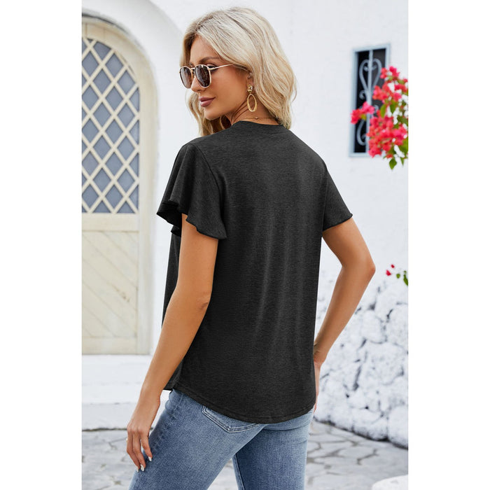 V-Neck Flutter Sleeve T-Shirt