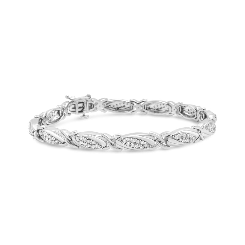Bids.com .925 Sterling Silver 1.00 Cttw Round Diamond X-Link Bracelet (I-J Color, I2-I3 Clarity) - Size 7.25" Bracelets