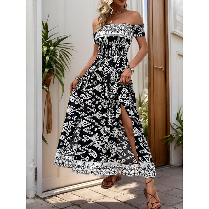 Slit Printed Off-Shoulder Dress