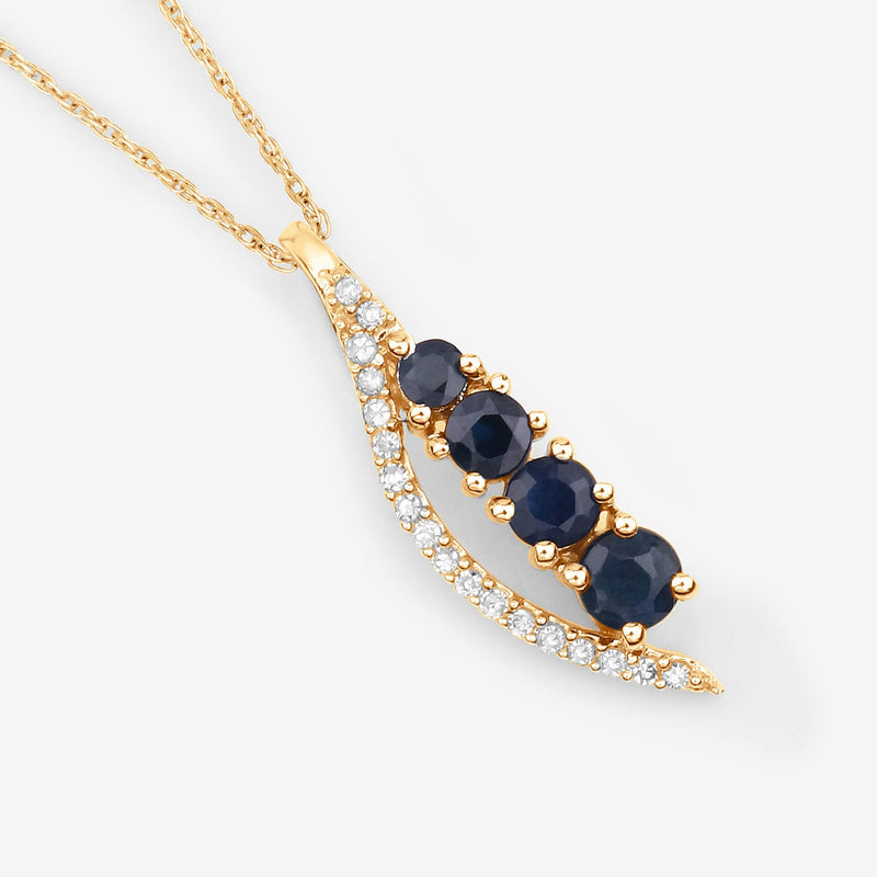 Bids.com 0.40 Carat Genuine Blue Sapphire and White Diamond 14K Yellow Gold Pendant Pendants